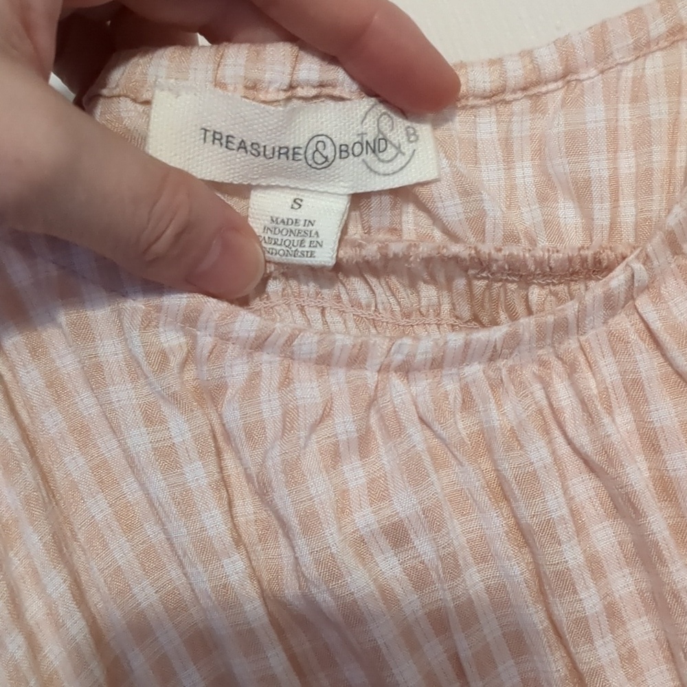 Peach Light Gingham Sundress Empire Waist Pockets Spaghetti Straps Small - Picture 5 of 5